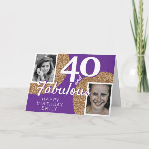Tarjeta 40 y fabuloso brillo dorado 2 foto cumpleaños 40