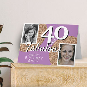 Tarjeta 40 y fabuloso brillo dorado 2 foto cumpleaños 40
