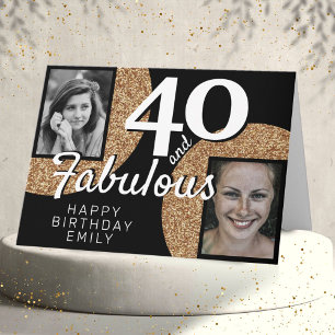 Tarjeta 40 y Fabuloso Brillo Dorado 2 Fotos Cumpleaños 40