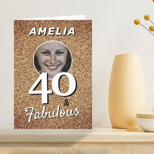 Tarjeta 40 y fabuloso brillo dorado foto cumpleaños 40