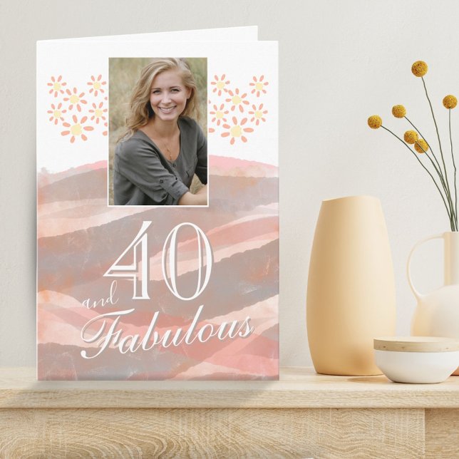 Tarjeta 40 y fabuloso cumpleaños de acuarela de margarita (Subido por el creador)