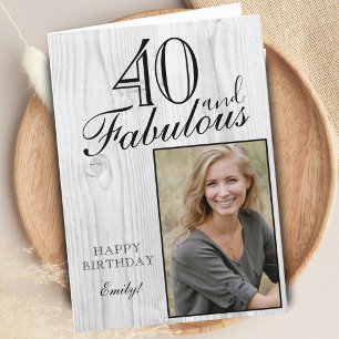 Tarjeta 40 y fabuloso Cumpleaños elegante foto de madera r