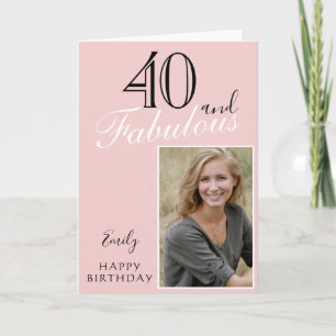 Tarjeta 40 y Fabuloso Cumpleaños Moderno Foto Rosa Claro