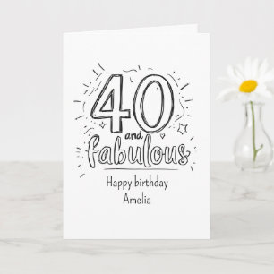 Tarjeta 40 y Fabuloso Doodle Feliz Cumpleaños