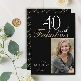 Tarjeta 40 y fabuloso elegante negro Cumpleaños feliz foto