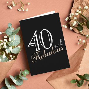 Tarjeta 40 y fabuloso guión moderno negro 40 cumpleaños