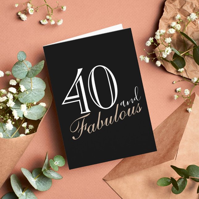 Tarjeta 40 y fabuloso guión moderno negro 40 cumpleaños (Subido por el creador)