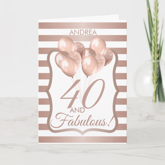 Tarjeta 40 Y Fabuloso Oro Rosa de Cumpleaños 40 (Anverso)
