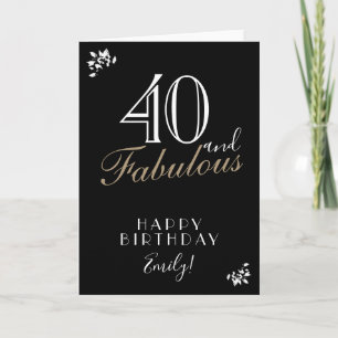 Tarjeta 40 y Fabulous Elegant Black 40th Birthday Card
