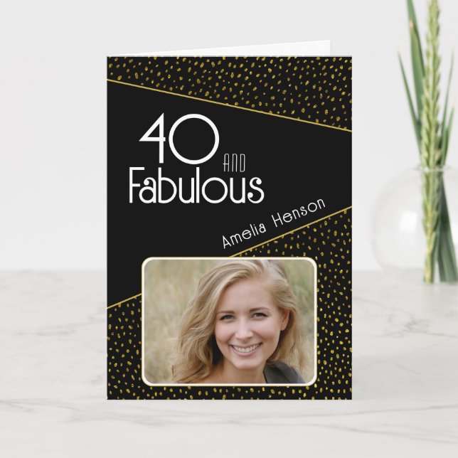 Tarjeta 40 y Fabulous Gold Purpurina Photo 40th Birthday (Anverso)
