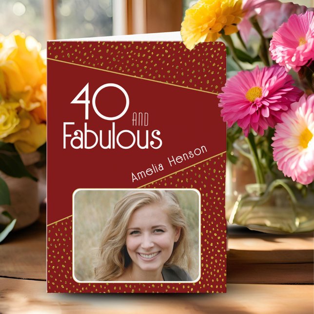 Tarjeta 40 y Fabulous Gold Purpurina Photo 40th Birthday (Subido por el creador)