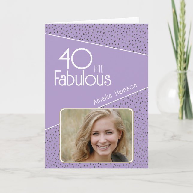 Tarjeta 40 y Fabulous Purpurina Photo 40th Birthday (Anverso)