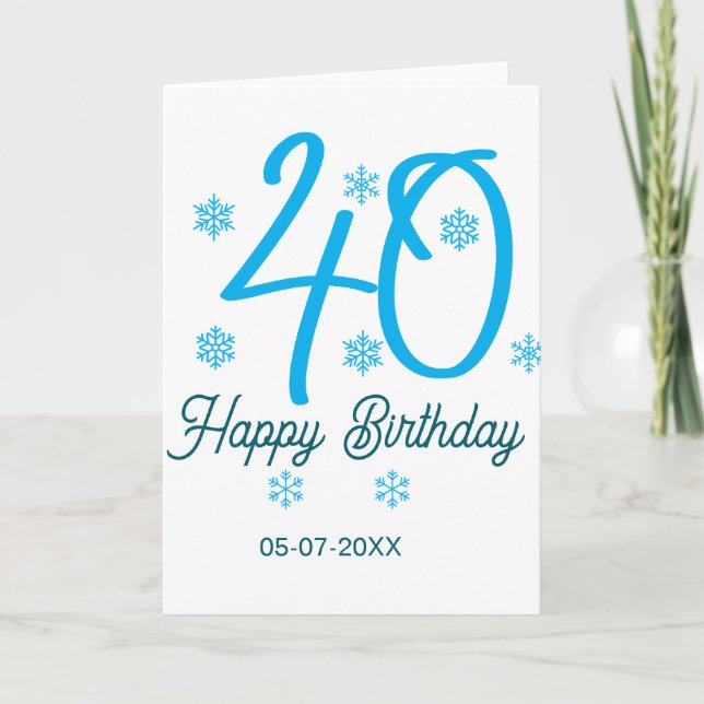 Tarjeta 40th birthday add name date year blue template (Anverso)