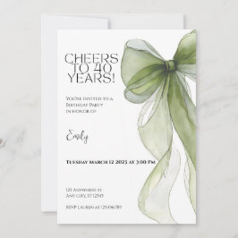 Tarjeta 40th Birthday Invitation • Green Bow Milestone