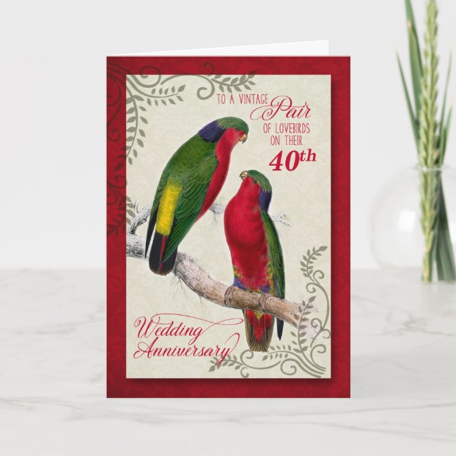 Tarjeta 40th Wedding Anniversary Vintage Lorikeet Parrots (Anverso)