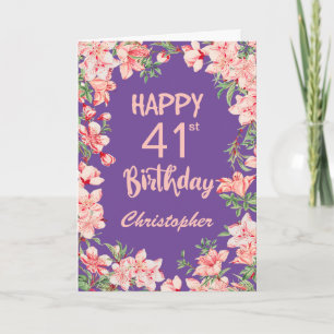 Tarjeta 41.ª Nacimiento Morado Peach Peach acuarela Floral