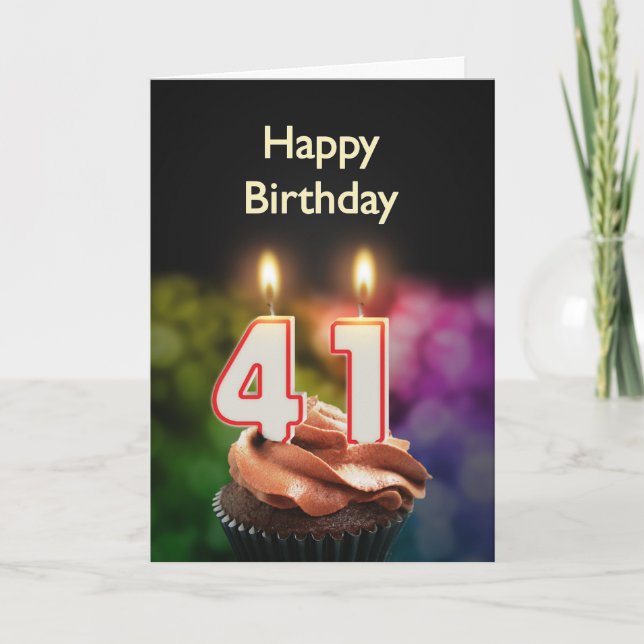 Tarjeta 41.º cumpleaños con torta y velas (Anverso)