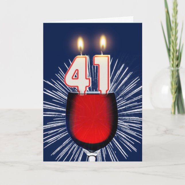 Tarjeta 41.º cumpleaños con vino y velas (Anverso)