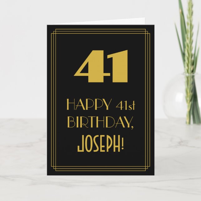 Tarjeta 41 Aniversario ~ Art Deco Inspirado Aspecto "41" y (Anverso)