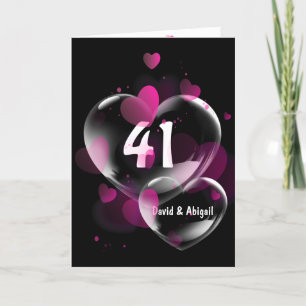 Tarjeta 41° aniversario burbujas de corazón en negro