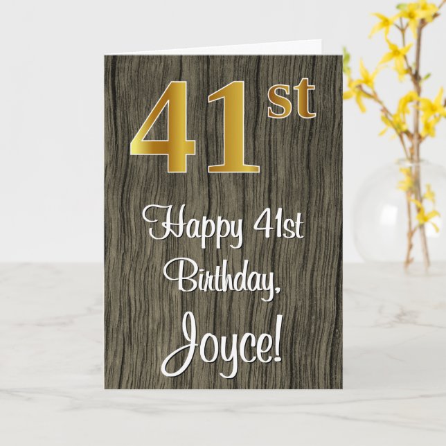 Tarjeta 41 Aniversario de la Faux Elegant Faux Gold Look # (flor amarilla)