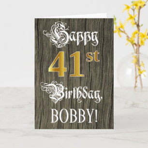 Tarjeta 41 Aniversario de la Faux Gold Look + Faux Wood Pa