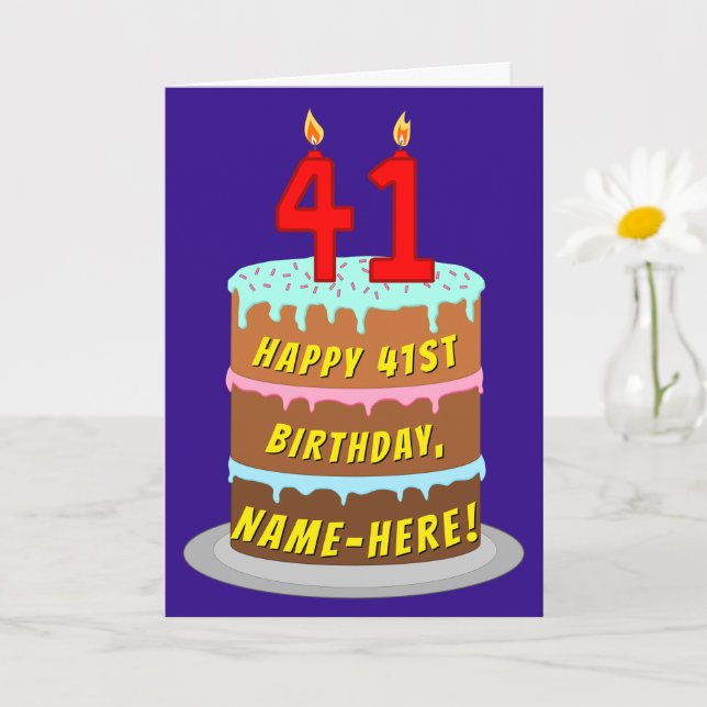 Tarjeta 41 Aniversario: Torta divertida y velas + nombre p (Planta pequeña)