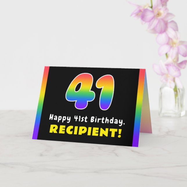 Tarjeta 41° cumpleaños: arcoiris colorido # 41, nombre per (Orquídea)