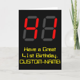 Tarjeta 41° cumpleaños: Estilo de reloj digital rojo "41" 