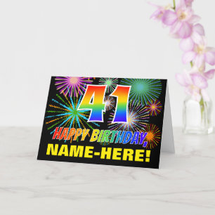 Tarjeta 41° cumpleaños: negrita, diversión, fuegos artific