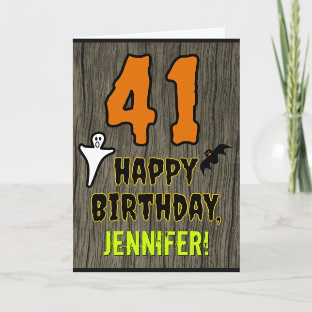 Tarjeta 41 Cumpleaños: Tema espeluznante de Halloween, nom (Anverso)