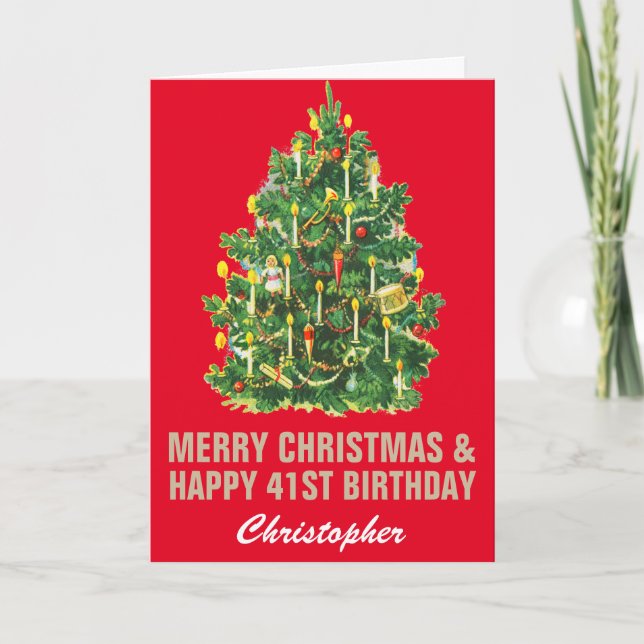 Tarjeta 41 Feliz cumpleaños y Feliz Navidad Rojo y Oro (Anverso)