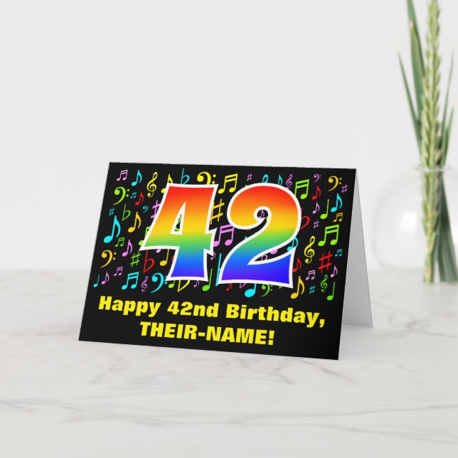 Tarjeta 42º cumpleaños: Coloridos símbolos musicales y arc (Anverso)