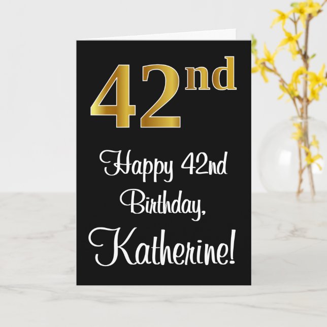 Tarjeta 42º cumpleaños ~ Elegante lujoso Faux Gold Look # (flor amarilla)