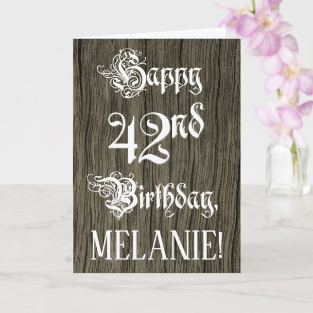 Tarjeta 42º cumpleaños: Elegante y brillante texto; aparie (Orquídea)