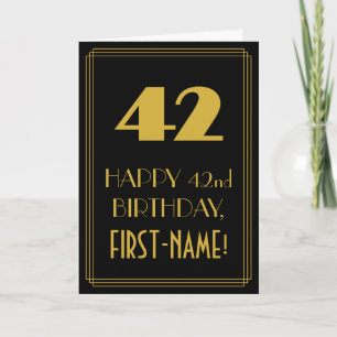 Tarjeta 42º cumpleaños - Estilo Art Decó "42" y nombre