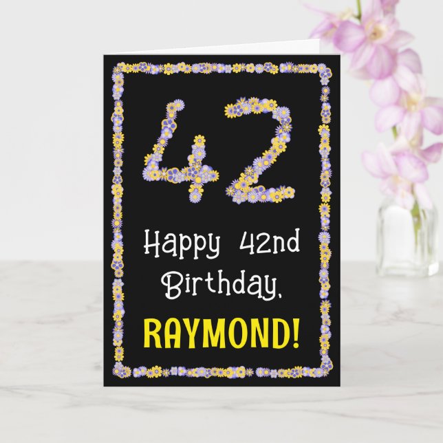Tarjeta 42º cumpleaños: Flores florales, nombre personaliz (Orquídea)