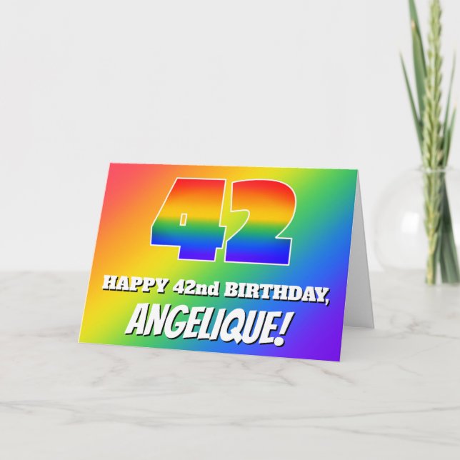 Tarjeta 42º cumpleaños: Patrón arcoiris multicolor # 42 (Anverso)