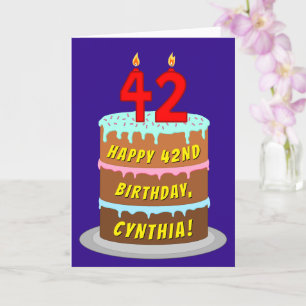 Tarjeta 42º cumpleaños: Torta divertida y velas + nombre p