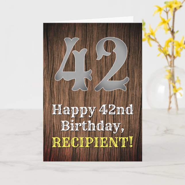 Tarjeta 42.º cumpleaños: Country Western Inspired Look, No (flor amarilla)