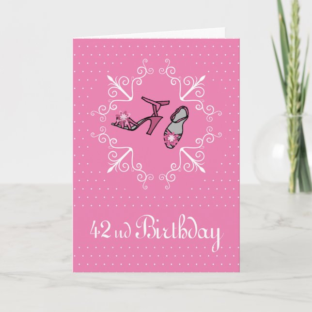 Tarjeta 42.º cumpleaños, zapatos rosados (Anverso)