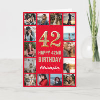 42.º feliz cumpleaños Collage de fotos rojo y oro