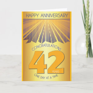 Tarjeta 42 Años de Aniversario Sobrio Rayo Dorado 12 Pas