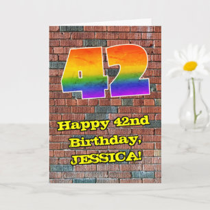 Tarjeta 42° cumpleaños: Arcoiris 42 inspirado en graffiti