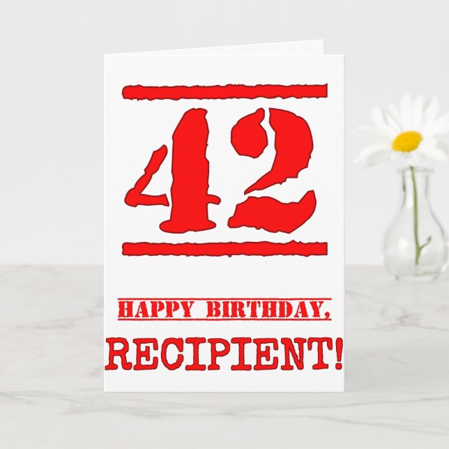Tarjeta 42° cumpleaños: Diversión, estampado de goma roja (Planta pequeña)