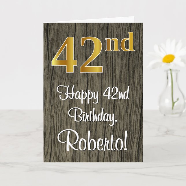 Tarjeta 42° cumpleaños: Elegante apariencia de oro falso # (Planta pequeña)