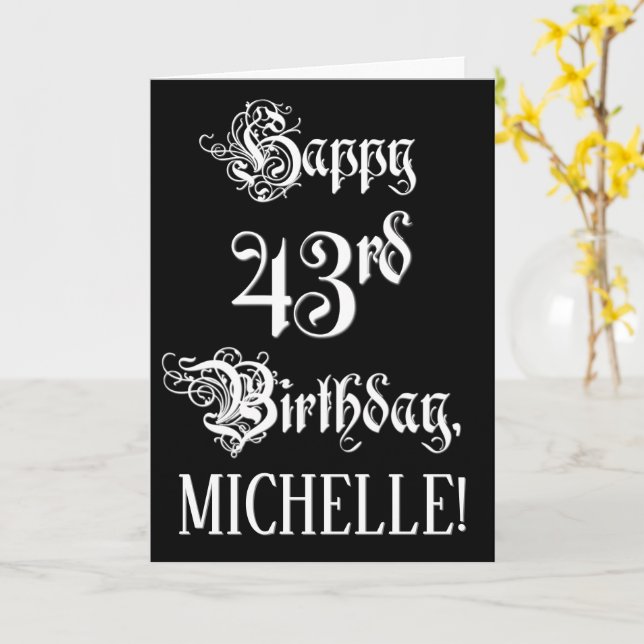 Tarjeta 43.ª Cumpleaños: Elegante guión + nombre personali (flor amarilla)