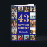 Tarjeta 43.ª feliz cumpleaños Collage de fotos azul y oro<br><div class="desc">43.ª tarjeta de cumpleaños de la Marina Feliz Cumpleaños Azul y Collage de fotos Oro. Para una mayor personalización,  haga clic en el botón "Personalizar" y utilice nuestra herramienta de diseño para modificar esta plantilla.</div>