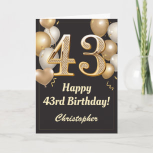 Tarjeta 43.º Confetti de globos negros y de oro
