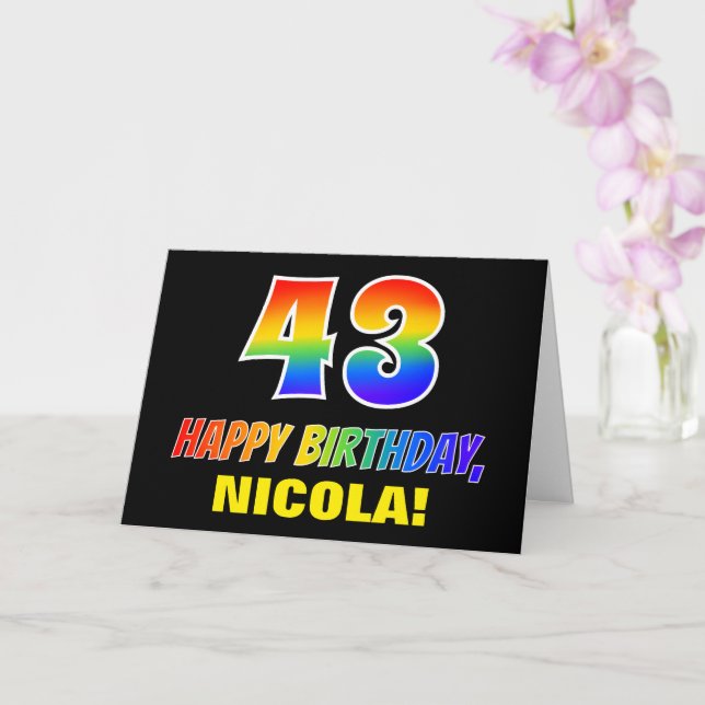 Tarjeta 43.º cumpleaños: audaz, divertido, simple, arcoiri (Orquídea)